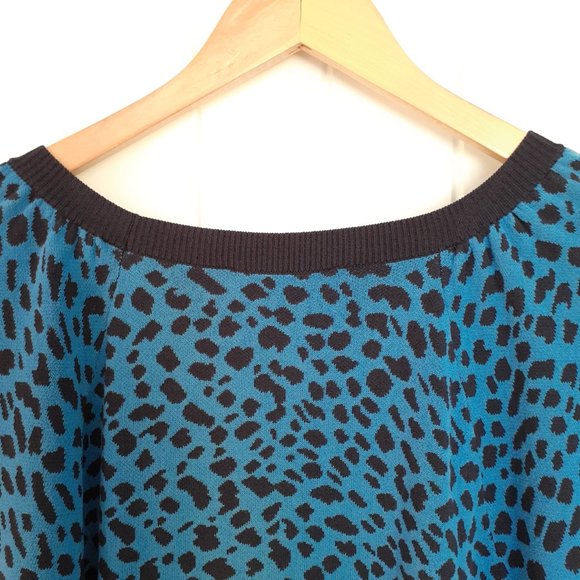 Ann Taylor Leopard Print Raglan Sleeve Sweater Blue Size XL - Picture 5 of 9